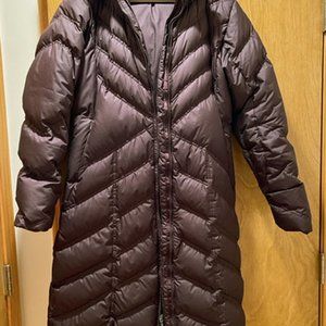 Women's Patagonia Down Coat/Parka w/ Detachable Hood, Espresso Brown , sz. Med.